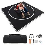Fnova Inflatable Wrestling Mat 10x10 FT x 4 IN, PVC Portable Wrestling Mats for Home, 4" Thick Jiu Jitsu Mats with Circles for Wrestling, Martial Arts, Jitsu, BJJ, Boxing, MMA, Judo Indoor Outdoor Use