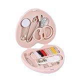 MIDELONG Heart Shaped Portable Travel Sewing Repair Kit - Mini Box with Threads, Scissors, DIY Hand Sewing Needles, Pink