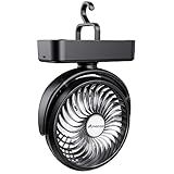 Portable Camping Fan with LED Lantern- 40H Work Time Rechargeable Battery Operated Fan with Hanging Hook for Tent Car RV Hurricane Emergency Outages Survival Kit Cruise Travel Camping Essentials Gear