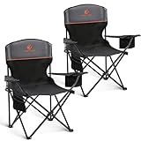 ALPHA CAMP Camping Chairs 250LBS Capacity, Heavy Duty Folding Chair with 4-Can Cooler Bag, Portable Outdoor Chair with Cup Holder for Adults, Collapsible for Tailgating, Beach, Fishing,Black,2PC