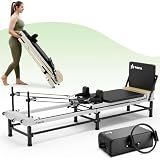 PAETA Pilates Reformer, 86" Foldable Reformer Pilates Machine with Adjustable Reformer Heights, Pilates Equipment with Music Wire Spings and Jump Boards(Black Reformer with Box)