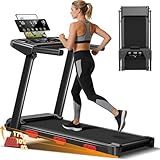 17% Incline Folding Treadmill for Home, 3.0HP Quiet Walking Pad with Handlebars, 350 LBS Capacity Compact Running Machine with 3 LED Displays and Shock Absorbers for Small Spaces