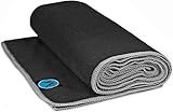 Youphoria Yoga Microfiber Non-Slip Towel - Hot Yoga Mat Towel for Enhanced Grip and Sweat Absorption - Black with Gray Stitching