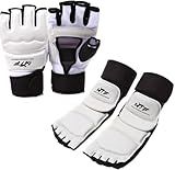 Karate Boxing Half-Finger Gloves and Foot Guards,Taekwondo Karate Gloves & Sparring Gear Foot Protector Set, Kit for Martial,Punch Bag Kickboxing,Competition Sparring Gear (XL)
