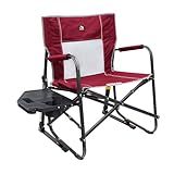 GCI OUTDOOR Freestyle Rocker XL with Side Table Camping Chair | Portable Folding Rocking Chair with Solid, Durable Armrests, Drink Holder & Comfortable Backrest — Red