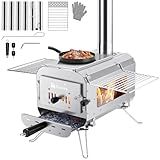 Gonex Hot Tent Stove, Portable Wood Burning Camping Stove with Ash Drawer & Large Firebox for Tent, Outdoor, Heating, Cooking, Ice Fishing