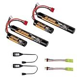 VICMILE 3300mAh Airsoft Battery 11.1V Nunchuck Battery with Dean-Style T Plug and Mini Tamiya Cable 3S Rechargeable Stick Shape Butterfly Fit for aeG AK47 M4 MP5 and Most Airsoft Model Guns Rifles