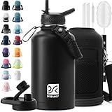 DYSANKY Insulated Water Bottle | Thickened Stainless Steel Vacuum Metal | Portable Sports Half Gallon Large Water Jug for Gym and Hiking with Straw, Carrier Bag, Handle Strap | BPA-Free 64 oz