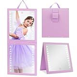 Fabuday Lighted Hanging Mirror for Dance Backstage - Rechargeable Folding LED Full Length Mirror with Lights for Dancers, Portable Foldable Travel Body Mirrors, Brightness Adjustable, Purple
