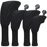 Golf Club Head Covers for Fairway Woods Driver Hybrids 4 Pieces Long Neck Mesh Sports Fan Golf Club Headcovers Set with Interchangeable No. Tags 3 4 5 6 7 X Golf Accessories for Men Women.