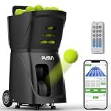 PUSUN Smart Tennis Ball Machine PT-Smart - APP Controlled Auto Feed, 12 Training Modes, 100 Ball Capacity, 4-6Hr Battery Life, Suitable for All Level Players(Black)