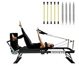 WINDFOOT Pilates Reformer Machine Equipment with 4X22LB Springs & 5X11LB Cords for Home Workout, Foldable Pilates Equipment with Jump Board for All Level Users (Black)