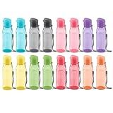Bulk Set of 16 Multicolor 10oz Water Bottles for Kids and Adults - Leak Proof With Carry Strap - Square Reusable for Juice, Drinks - BPA-Free Dishwasher-Safe
