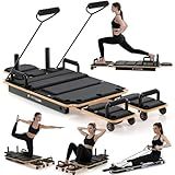 X-HOBON Home Pilates Board Reformer, Pilates Reformer / Gliding Board, Slide Design, Maple & High Strength Steel Rails, Adjustable Resistance Bands, PU Wheels, Quick Assembly (Black)