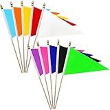 LoveVC 12Pcs 8×12 Inch Red White Blue Black Orange Yellow Green Purple Pink Pennant Flags Set on Wood Stick Small Mini Solid Color Blank Sublimation Handheld Flags for DIY Graffiti