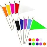 LyButty 20 Pack Solid Color Blank Pennant Flags Set on Wood Stick Small Mini Plain White Red Orange Blue Yellow Green Black Purple Pink DIY Graffiti Flags,5x8 Inch
