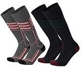 AFNGWWIN 2 Pairs Merino Wool Ski Socks for Men Women, Thick Winter Warm Skiing Socks for Skiing,Hiking,Cysing