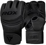 RDX MMA Gloves Grappling Sparring, Maya Hide Leather, Boxing Gloves Men Women Muay Thai Martial Arts Training, Half Finger Adjustable Mitts Wrist Support Kickboxing Cage Fighting Punching Bag Workout