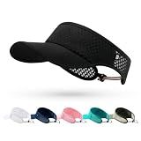 Mesh Sports Visor for Women Men - Adjustable Drawstring Lightweight Breathable Sun Hat for Running, Tennis, Golf, Pickleball Black