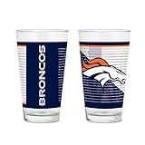 Rico Industries NFL Football Denver Broncos 16 oz Pint Glasses with Digitally Printed Logo, Practical Set of 2 Classic Drinking Glasses, Dishwasher Safe