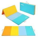 Matladin 8 FT/6FT Folding Gymnastics Gym Exercise Aerobics Mat, PU Leather Tumbling Mats for Stretching Yoga Cheerleading Martial Arts, Play (Colorful-6‘x3'x1in)