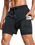 CRZ YOGA Mens 2 in 1 Long Liner Shorts 5" - Lined Running Quick Dry for Workout Gym Basketball Athletic with Pockets Black Large