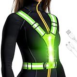 Cabbqiu LED Reflective Running Vest - Light Up With 3 Modes, Rechargeable Night Gear for Runners - Safety Belt for Women Men (Green)