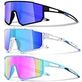 CMBJJU 3PACK Kids Sunglasses,Youth Baseball Glasses,Cycling Goggles for 6-14 Boys Girls,UV400 Protection (3pcs-Black Blue+White Blue+Blue Pink-K01)