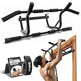 DMoose Fitness Pull Up Bar for Doorway with Pull Up Band - 250 lb Capacity, No Screws, Multi-Grip Chin Up Bar for Home Workouts, Upper Body & Strength Training - Includes Installation Guide