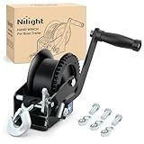 Nilight Boat Trailer Winch 1200 Lbs Hand Crank Winch Heavy Duty Boat Winches with 23Ft Strap Rope Hook 2-Way Ratchet 4:1 Gear Portable Marine Manual Winch for Trailers Boats RV ATV Jet Ski Towing