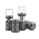 Lichamp LED Camping Lantern, 4 Pack Battery Powered Flashlight for Power Outages, Portable Collapsible Hanging Light Essential for Home, Outdoor, Emergency Lamp Survival Kit Gear for Hurricane, Gray