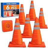 TENKAIWICK 18 Inch 6 Pack Traffic Cones,Collapsible Safety Cones,Multi Purpose Pop-up Cones with Reflective Collar,Orange Cones for Parking lot, Driveway, Driving Training etc