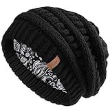 FURTALK Winter Beanie Hat for Women Satin Lined Cable Knit Chunky Slouchy Beanies Skull Warm Cap Black One Size