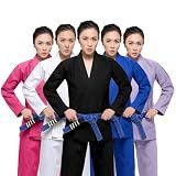 JUST YEARN Women's BJJ Gi Kimono, Lightweight Pearl Weave (Pink, F1) | Pre-washed shrink-resistant cotton, reinforced seams, breathable for daily drilling and competition rounds, belt not included