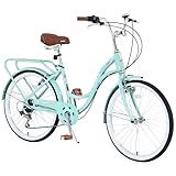 BALINGE 24 Inch 7 Speeds Beach Cruiser Bike, Bike Cruiser,Womens Bicycle,City Hybrid Bike Steel Frame Commuter Bike for Women Senior, Bikes for Adults,GCC Certificate, Light Green