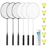 AboveGenius Badminton Rackets Set of 6 for Outdoor Backyard Games, Including 6 Rackets, 6 Nylon Badminton Shuttlecocks, Lightweight Badminton Racquets for Beginners