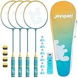 Badminton Rackets Set of 4 for Outdoor Backyard Games,Including 4 Rackets, 6 Nylon Shuttlecocks, 4 Replacement Grip Tapes and 1 Carrying Bag, Lightweight Badminton Racquets for Kids Adults Beginners