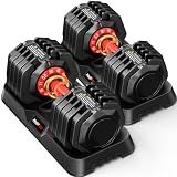 Mouldbody Adjustable Dumbbell Set Pair 50 lb, 10-in-1 Free Weight Set | 1-Second Dial Weight Adjustment,Space-Saving Design with Storage Base, Home Gym Strength Training Equipment