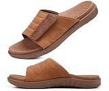 ONCAI Mens Sandals Adjustable Straps Orthotic Plantar Fasciitis Open Toe Athletic Sport Slides with Soft Comfy Arch Support Footbed Khaki Size 8