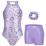 Zaclotre Girls Gymnastics Leotards Clasp Back Leotard with Tumbling Shorts
