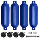 Sailortenx Boat Fenders 4 Pack 4.5x16'' Inflatable Ribbed Marine Boat Fender Lines 6.5' Needles Pump for Boat Bumpers Fender for Docking Fenders Blue…