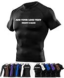 DEHAHA Add Your Text Compression Fitness Training Gear Fight Wear for MMA BJJ Wrestling, Short Sleeve Black Large