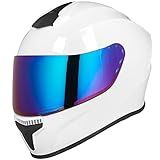 AUBOA Full Face Motorcycle Helmets for Adults Men and Women DOT Street Bike Racing Helmet with Tinted Visor Model MD-813 (White, XL)