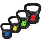 HULKFIT Kettlebell Sets Wide Grip 4-Piece Kettlebells Exercise Fitness Weight Set, 50LB Set, Black