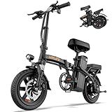 URLIFE Electric Bike for Adults, 14" Folding Electric Bike, 500W Peak Motor, 48V 375Wh Removable Battery, 20MPH, 40 Miles Long Range, E Bikes for Adults and Teens, UL 2849 Certification (Dark Black)