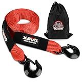 X-BULL Tow Strap (2 in x 20 Ft) with Forged Steel Hooks Lab Tested 10,321lbs Break Strength Emergency Heavy Duty Capacity Tow Strap for Car Truck Jeep SUV Not for Off-Road Recoveries（Red）