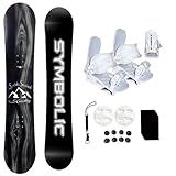 Symbolic Knotty 2025 Snowboard + White Bindings Leash, Stomp Pad Package 140 145 150 155 157 160 163 167 (Bindings White L/XL Men(fit 9-15), 157cm Hybrid Rocker)