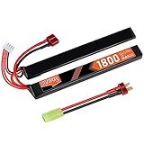 Crazepony Airsoft Battery 11.1V Rechargeable 3S LiPo 1800mAh 30C Nunchuck Split Pack Battery with T Plug to Mini Tamiya Cable for Airsoft Model Guns Rifle