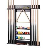 Pool Cue Rack Wall Mount For 8 Cues, Balls & Billiard Accessories Storage