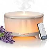 500ML Large Capacity Essential Oil Diffuser, Ultrasonic Aromatherapy Diffuser with 7 Color LED Lights with Remote Control, Cool Mist Humidifier, Timed Mist, Auto Shut-Off (Minimalist White)